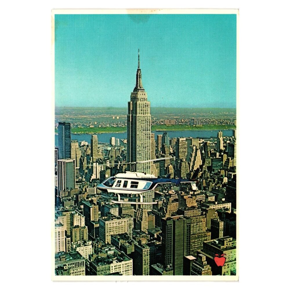 Vintage Apple Prints Helicopter Empire State Building Postcard Tourism Aerial